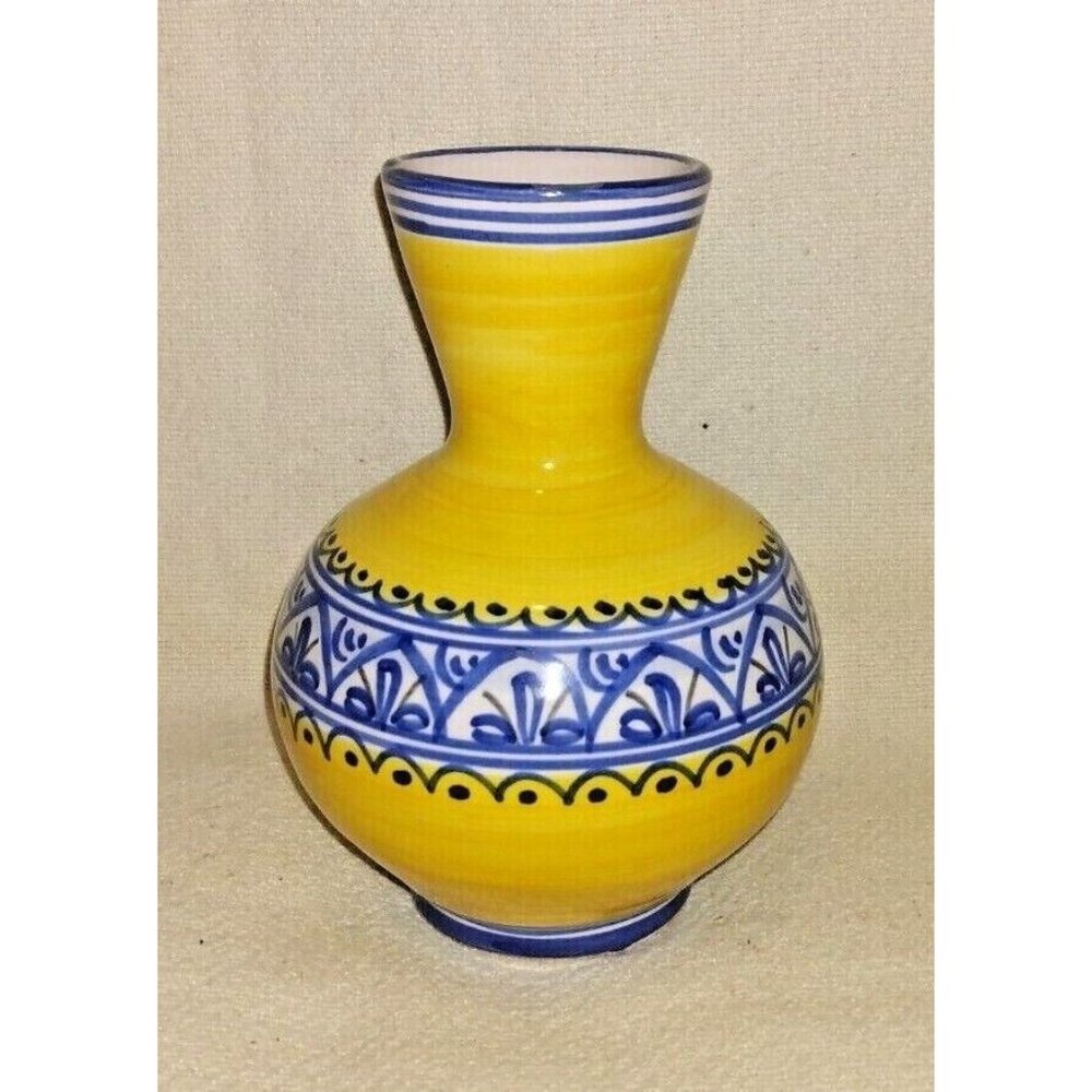 Bud Vase De La Cal Barreira Puente 10 Spain Hand Painted Yellow Blue